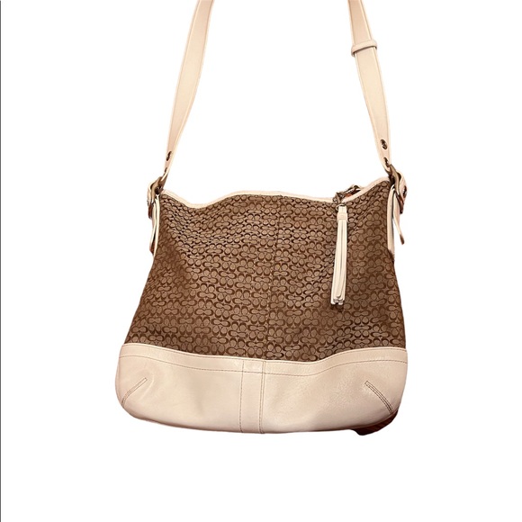 Coach Signature Monogram White Leather Canvas Convertable Crossbody Bag F10416 - Picture 2 of 9